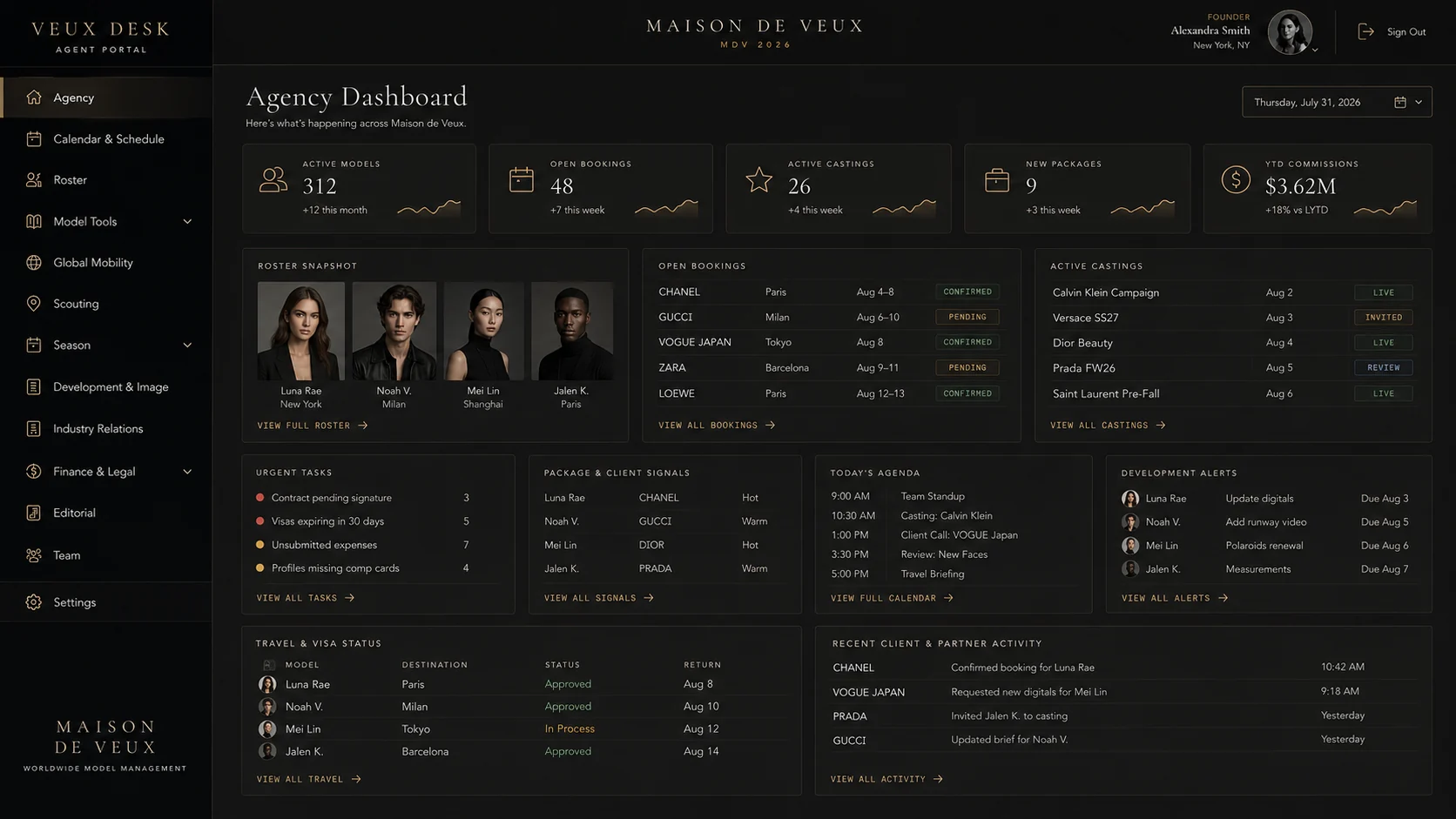 Maison de Veux agency portal dashboard preview